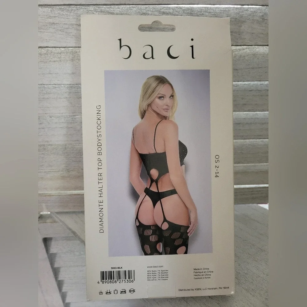 Baci Lingerie Diamonte Halter Top Bodystocking - One Size Fits Sizes‎ 2-14